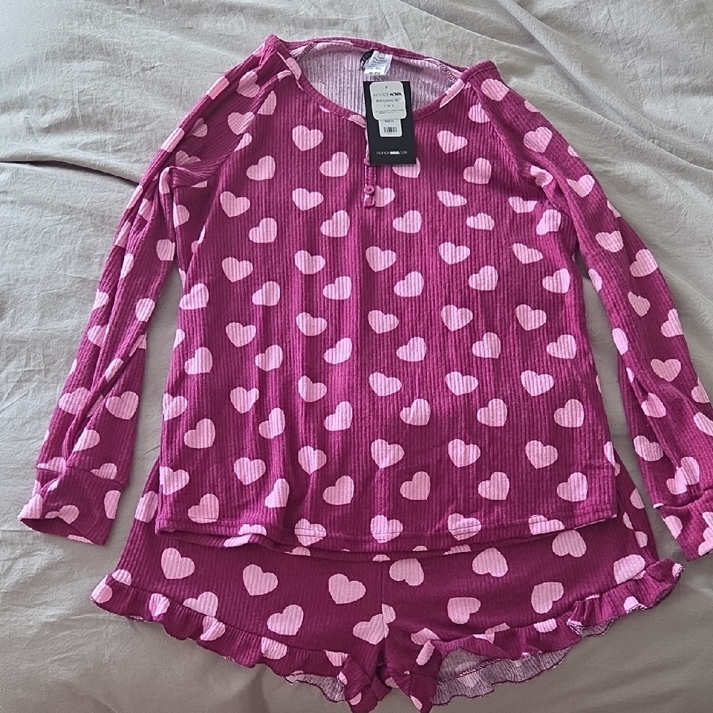 Fashion Nova Magenta Heart Button-Up Pajama Top